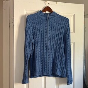 L.L. Bean XL Light Blue Full Zip Sweater Rbbed Cable